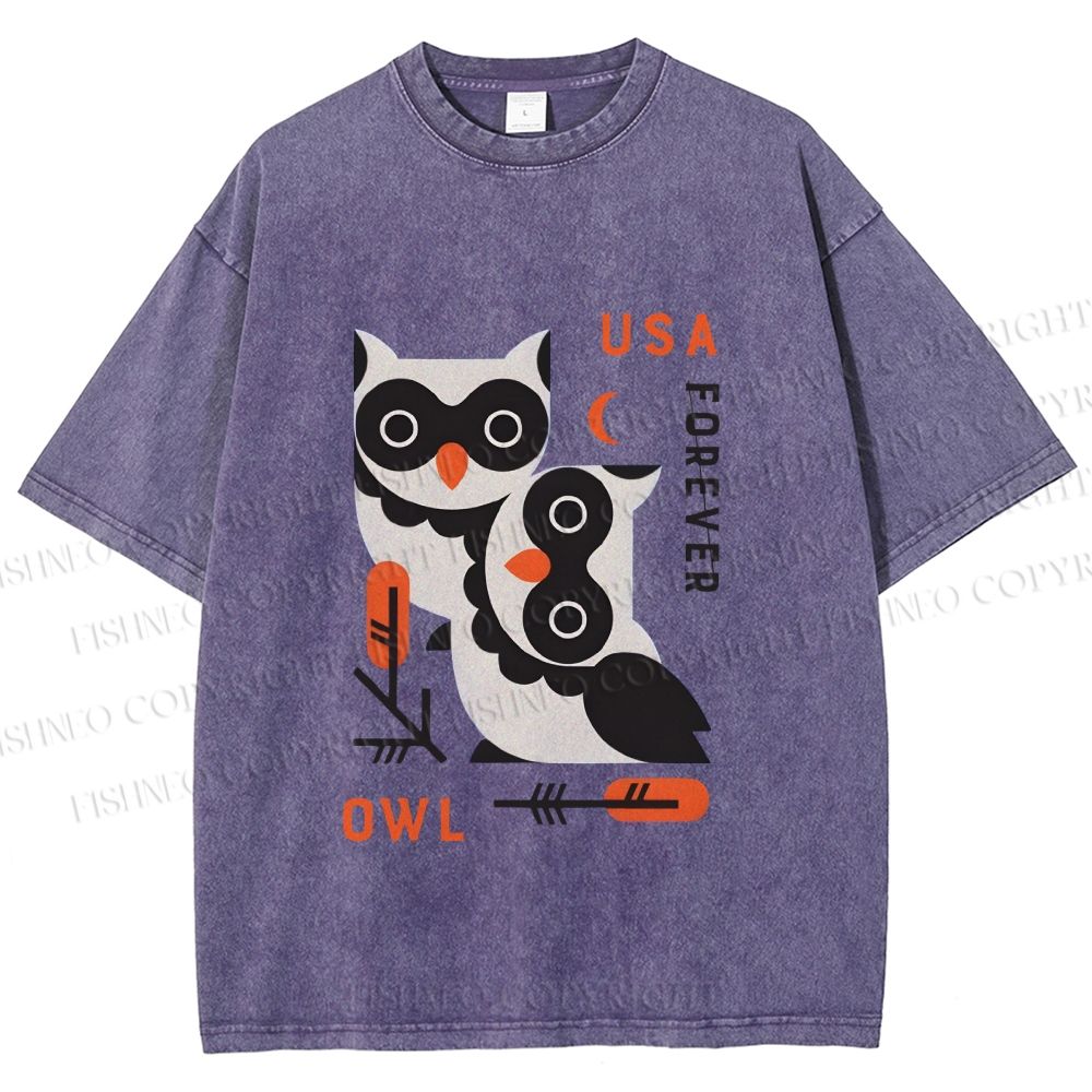 Unisex Silly Owls Printed Washed Tee