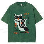 Unisex Silly Owls Printed Washed Tee