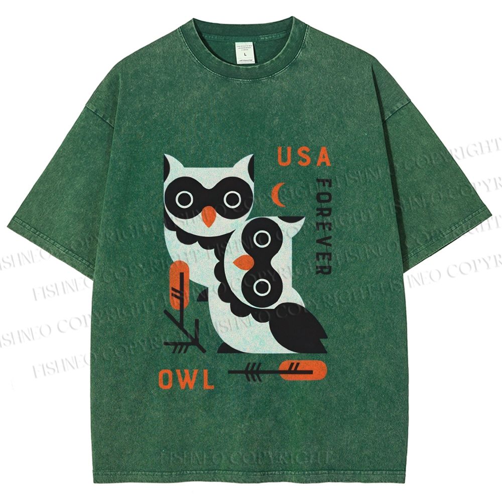 Unisex Silly Owls Printed Washed Tee