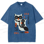 Unisex Silly Owls Printed Washed Tee