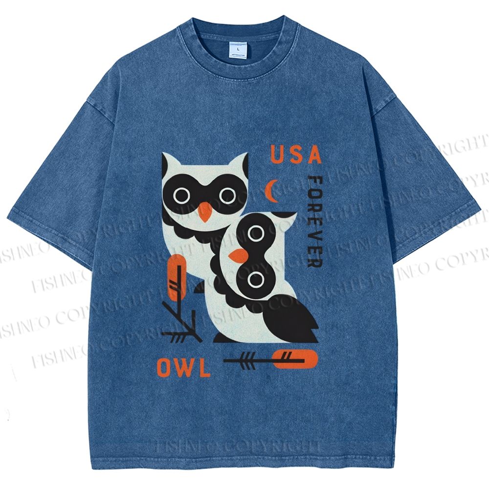 Unisex Silly Owls Printed Washed Tee
