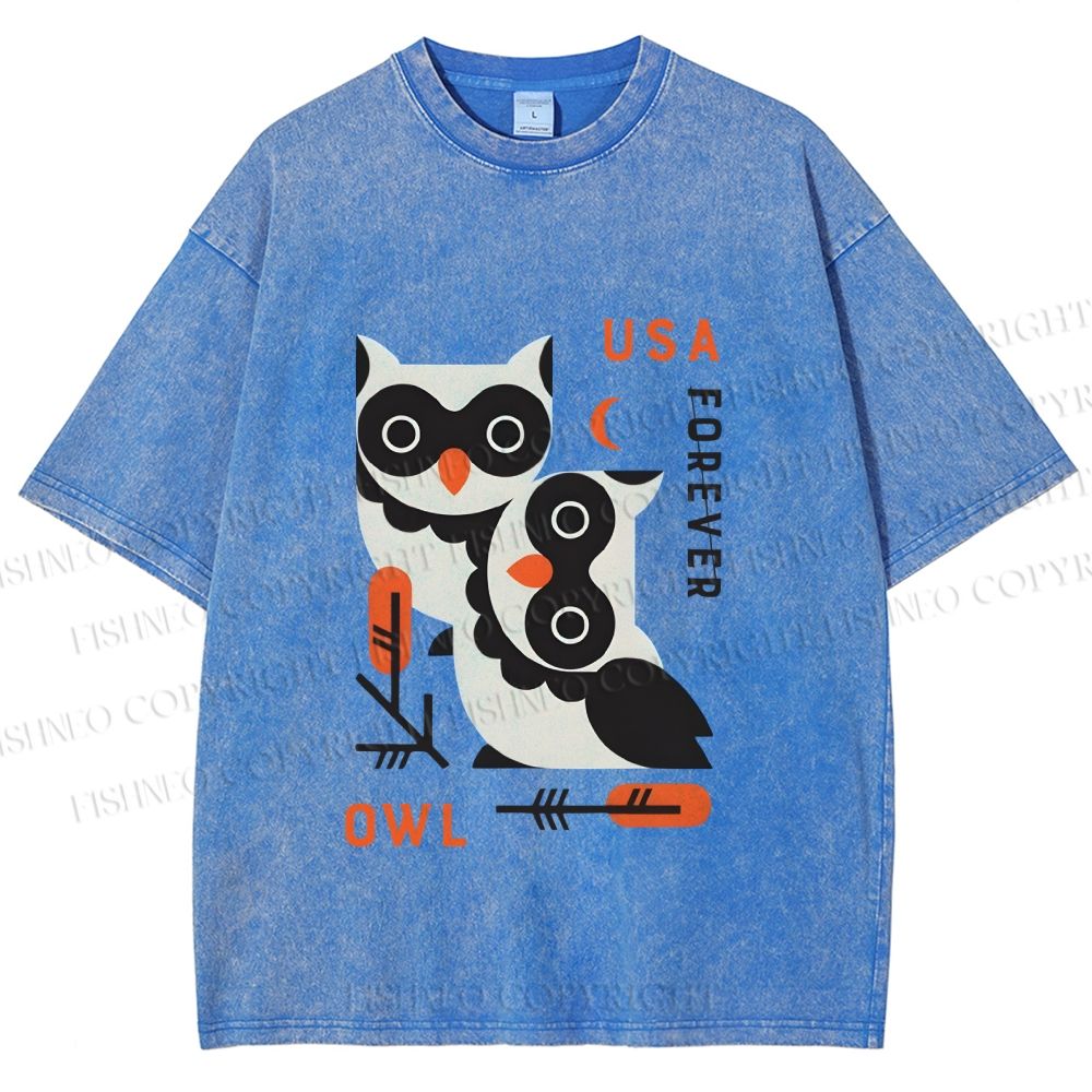 Unisex Silly Owls Printed Washed Tee
