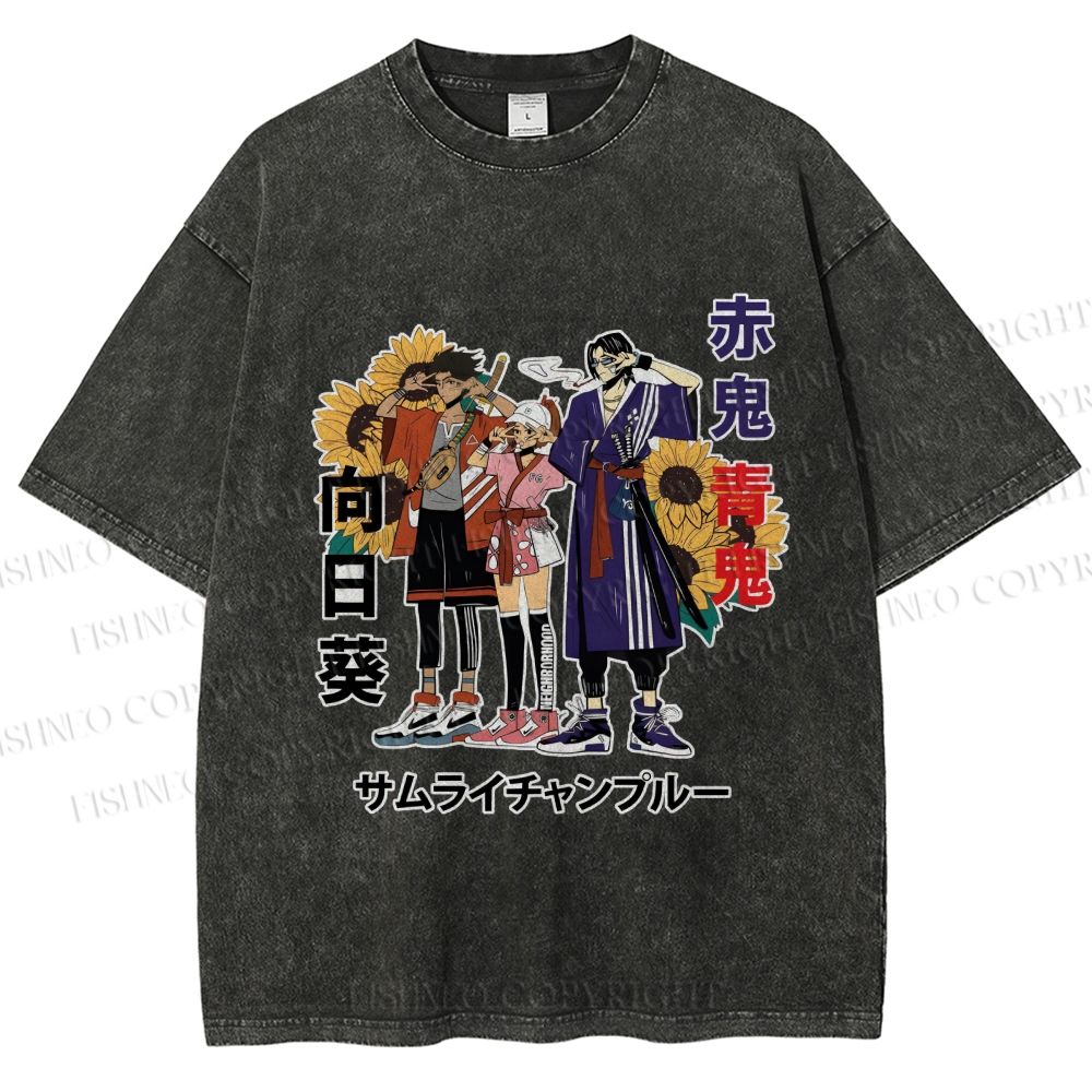 Unisex Samurai Champloo Japanese Printed Washed Tee