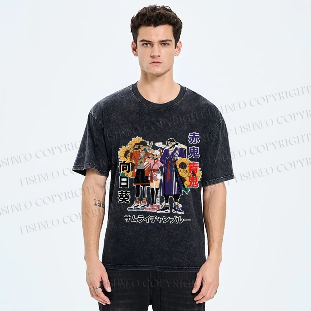 Unisex Samurai Champloo Japanese Printed Washed Tee