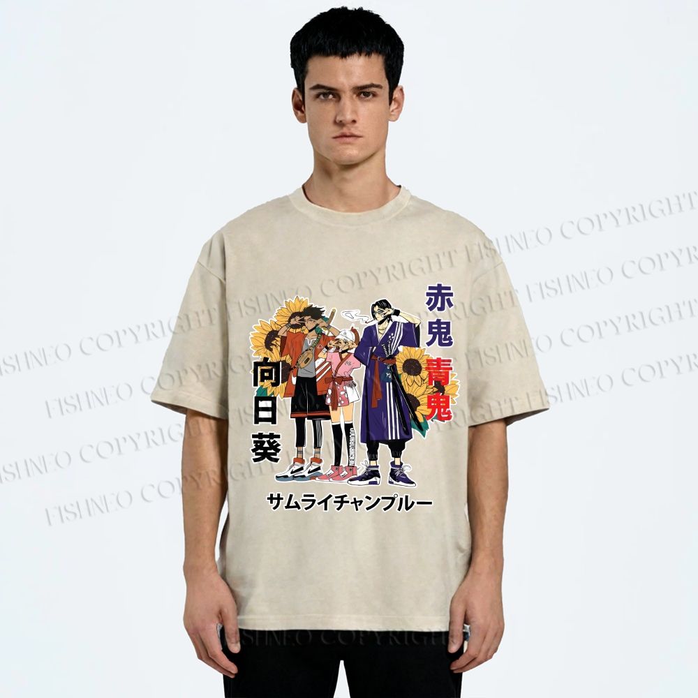 Unisex Samurai Champloo Japanese Printed Washed Tee