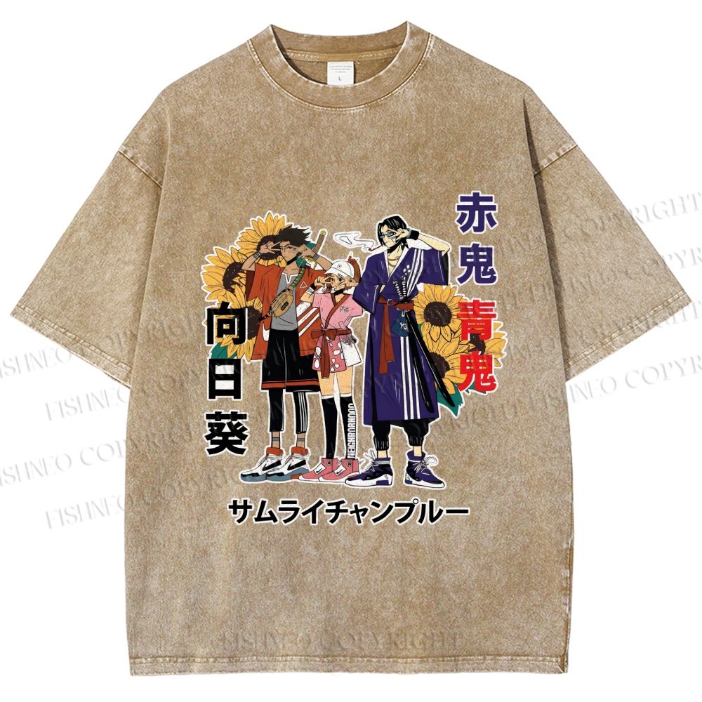 Unisex Samurai Champloo Japanese Printed Washed Tee