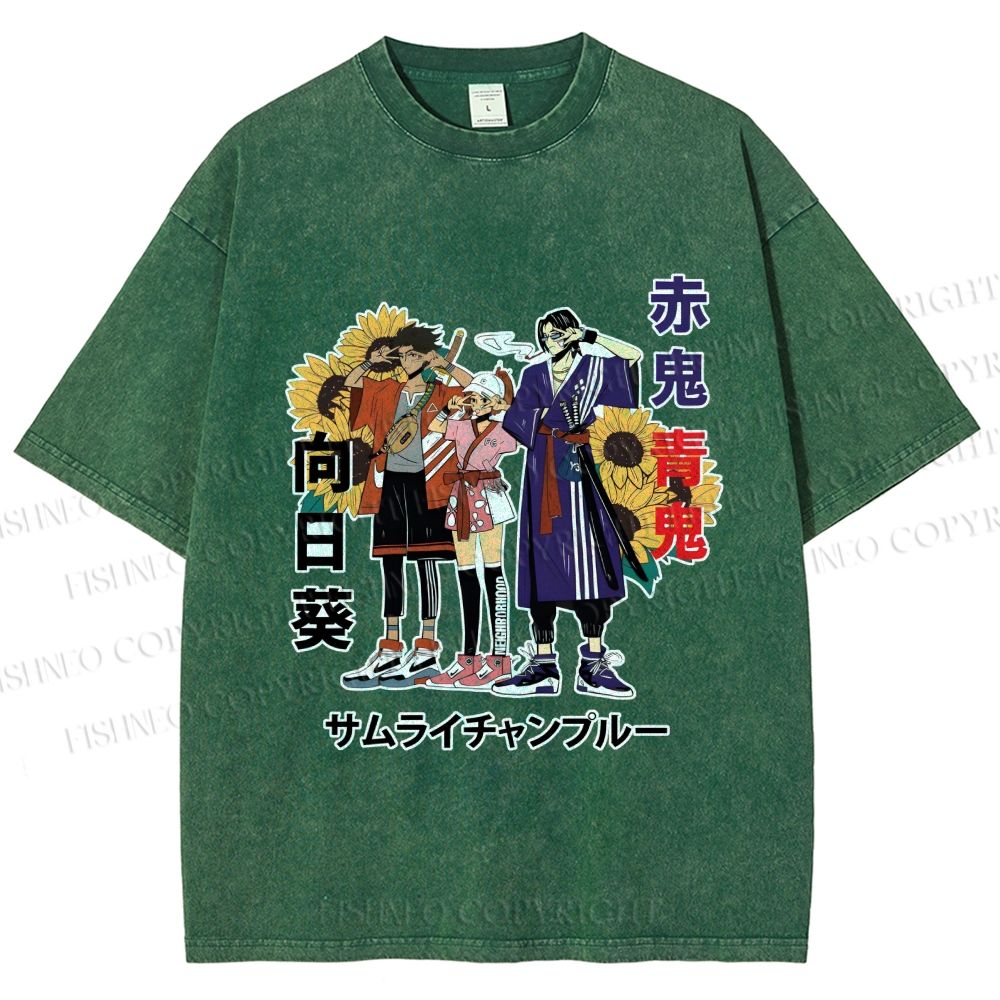 Unisex Samurai Champloo Japanese Printed Washed Tee