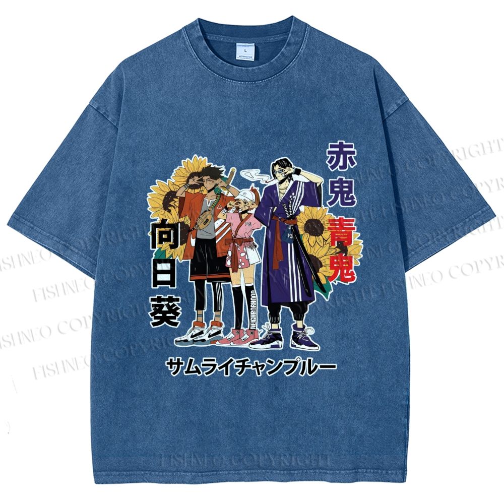 Unisex Samurai Champloo Japanese Printed Washed Tee