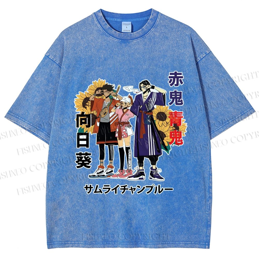 Unisex Samurai Champloo Japanese Printed Washed Tee