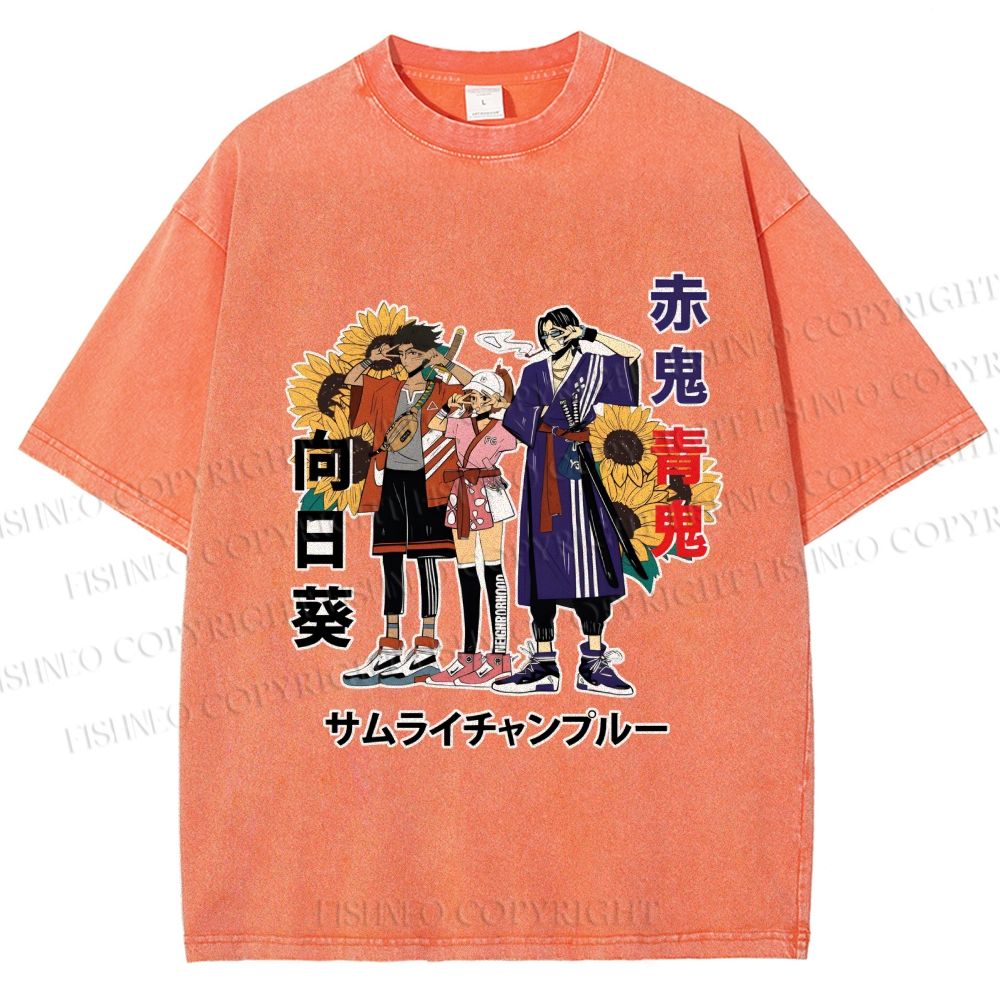Unisex Samurai Champloo Japanese Printed Washed Tee