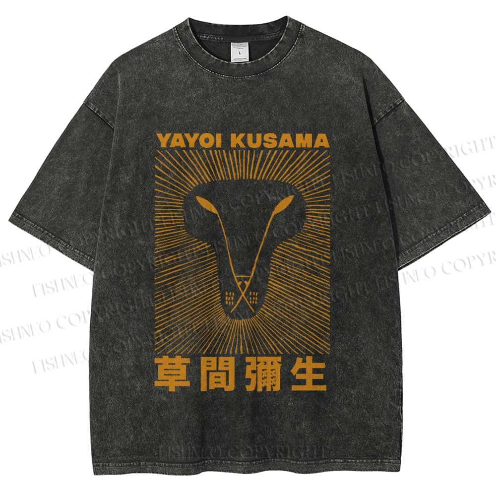 Unisex Yayoi Kusama Line Lion Printed Washed Tee