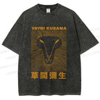 Unisex Yayoi Kusama Line Lion Printed Washed Tee