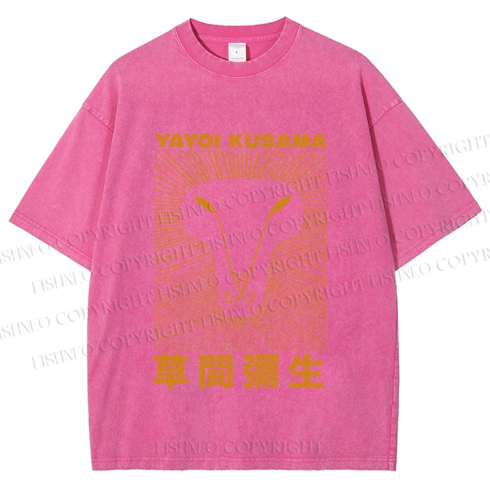 Unisex Yayoi Kusama Line Lion Printed Washed Tee