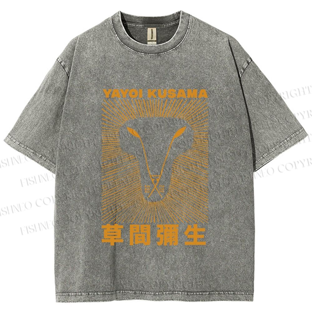 Unisex Yayoi Kusama Line Lion Printed Washed Tee