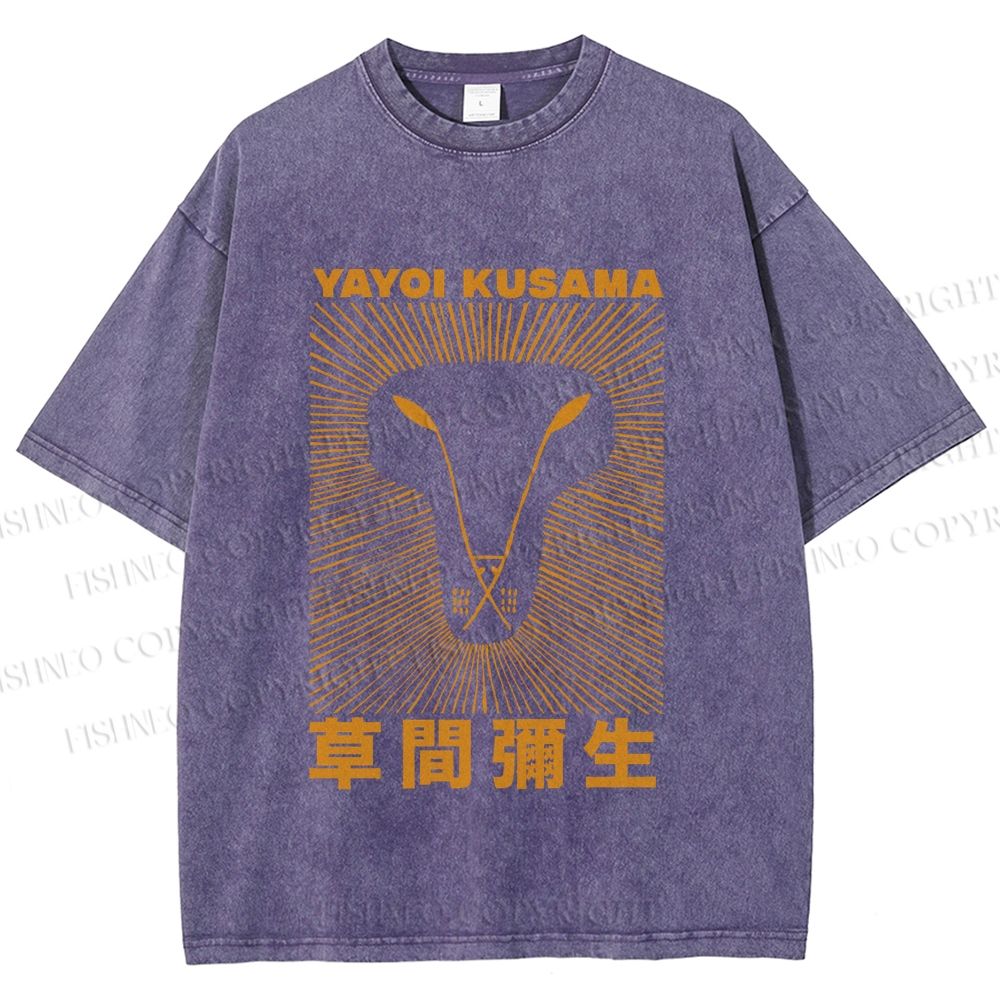 Unisex Yayoi Kusama Line Lion Printed Washed Tee