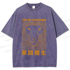 Unisex Yayoi Kusama Line Lion Printed Washed Tee