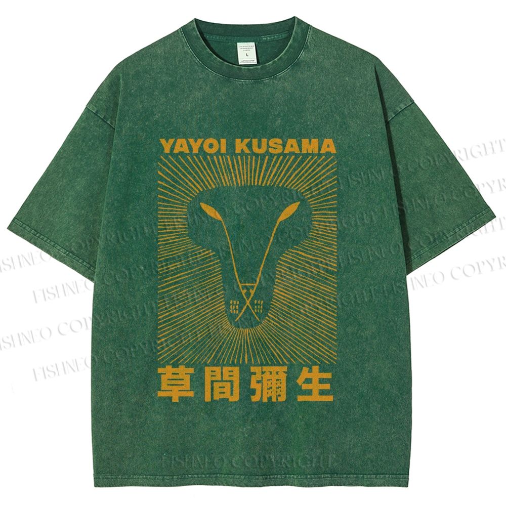 Unisex Yayoi Kusama Line Lion Printed Washed Tee