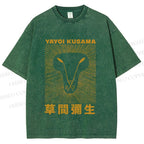 Unisex Yayoi Kusama Line Lion Printed Washed Tee