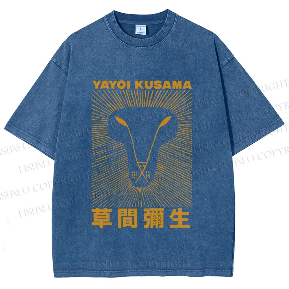 Unisex Yayoi Kusama Line Lion Printed Washed Tee