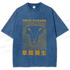 Unisex Yayoi Kusama Line Lion Printed Washed Tee
