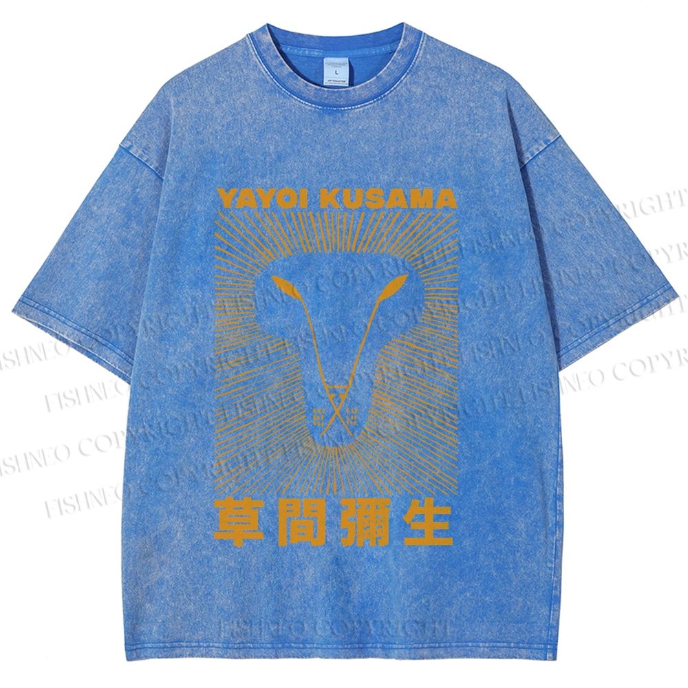 Unisex Yayoi Kusama Line Lion Printed Washed Tee