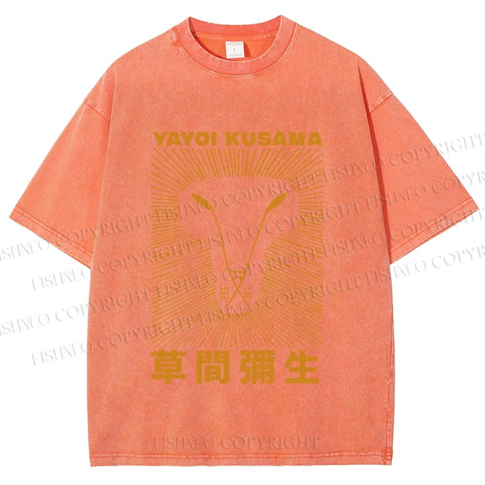 Unisex Yayoi Kusama Line Lion Printed Washed Tee