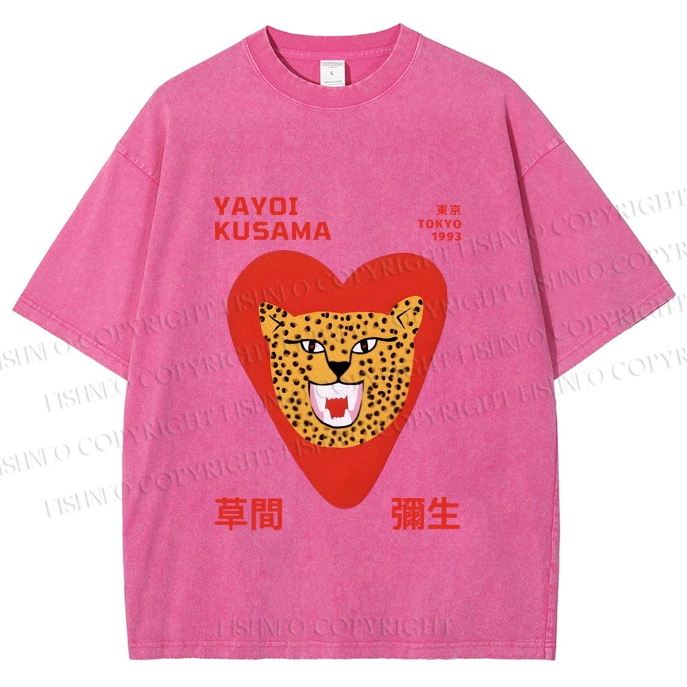 Unisex Yayoi Kusama Silly Panther in Heart Printed Washed Tee