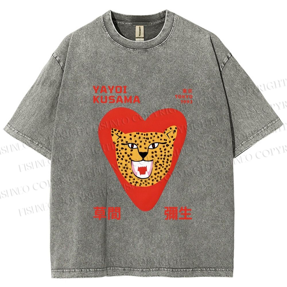 Unisex Yayoi Kusama Silly Panther in Heart Printed Washed Tee