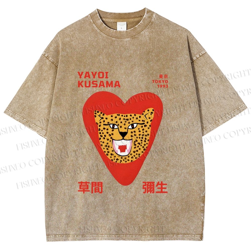 Unisex Yayoi Kusama Silly Panther in Heart Printed Washed Tee