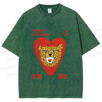 Unisex Yayoi Kusama Silly Panther in Heart Printed Washed Tee
