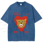 Unisex Yayoi Kusama Silly Panther in Heart Printed Washed Tee
