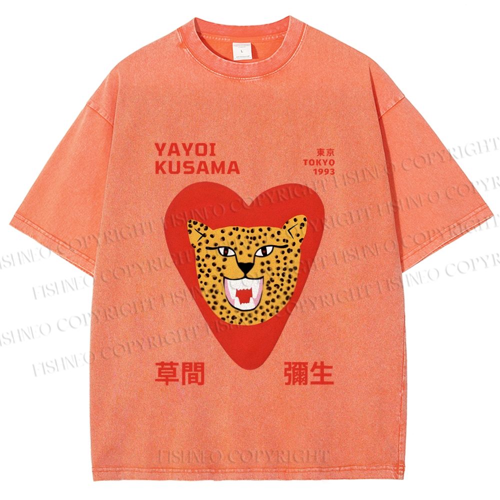 Unisex Yayoi Kusama Silly Panther in Heart Printed Washed Tee