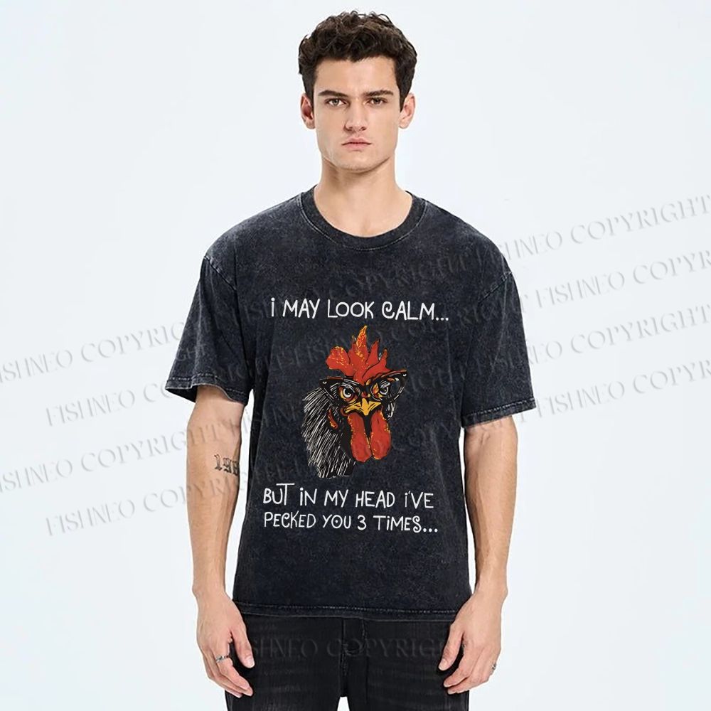 Unisex Calm-Look Rooster Printed Washed Tee