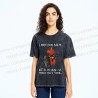 Unisex Calm-Look Rooster Printed Washed Tee