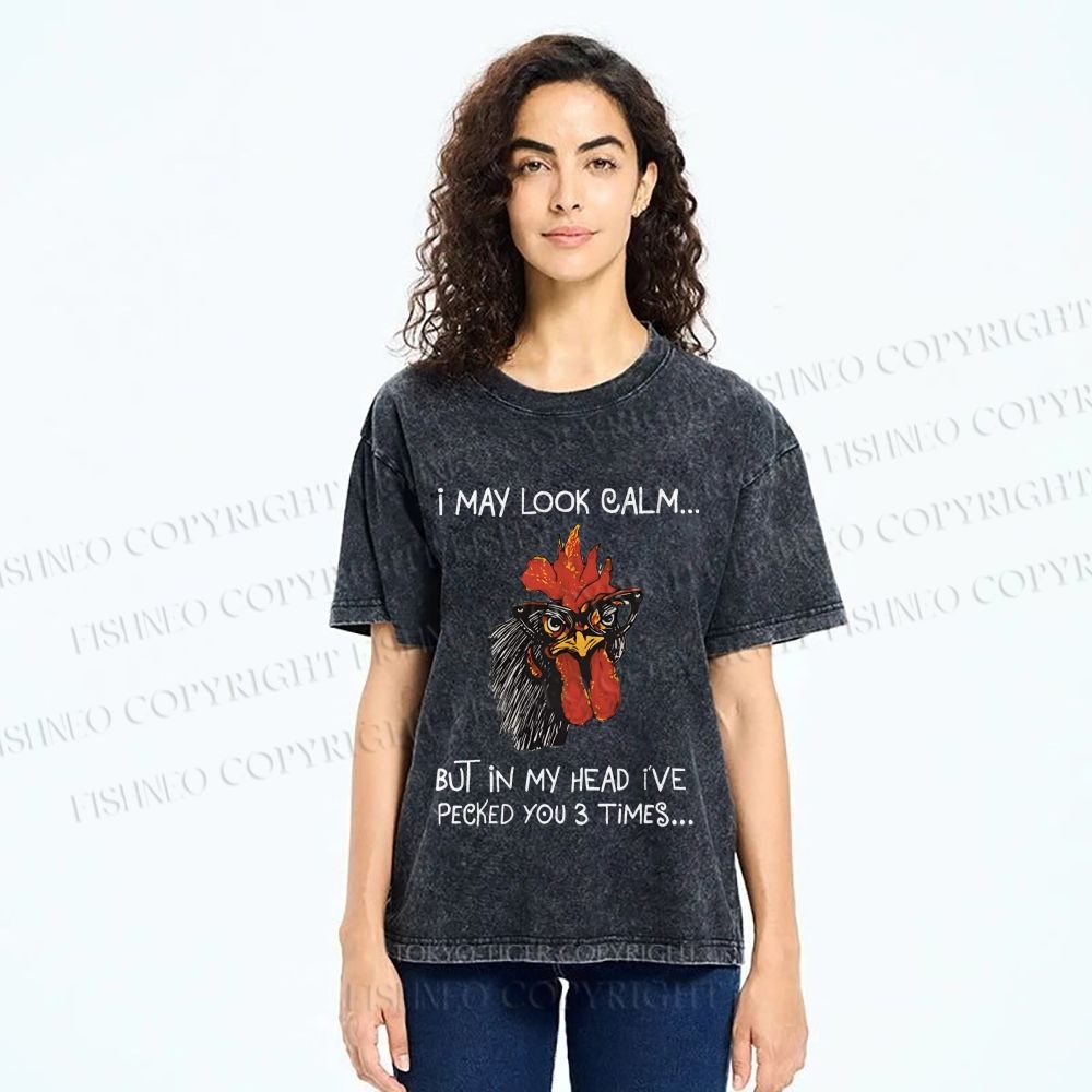 Unisex Calm-Look Rooster Printed Washed Tee