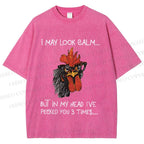 Unisex Calm-Look Rooster Printed Washed Tee