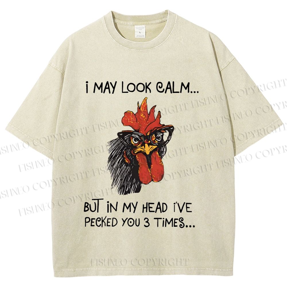 Unisex Calm-Look Rooster Printed Washed Tee