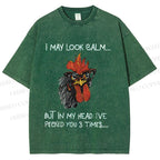 Unisex Calm-Look Rooster Printed Washed Tee