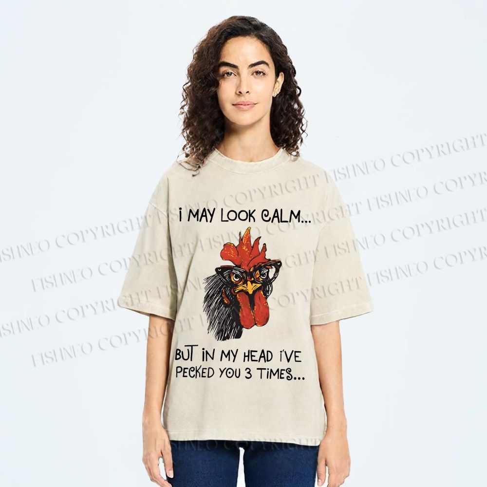 Unisex Calm-Look Rooster Printed Washed Tee