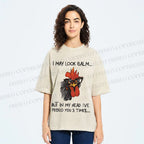 Unisex Calm-Look Rooster Printed Washed Tee