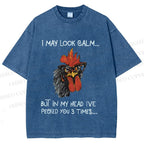 Unisex Calm-Look Rooster Printed Washed Tee