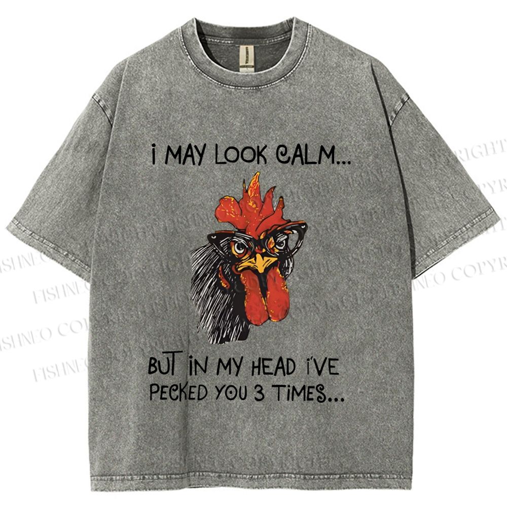 Unisex Calm-Look Rooster Printed Washed Tee