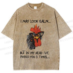 Unisex Calm-Look Rooster Printed Washed Tee
