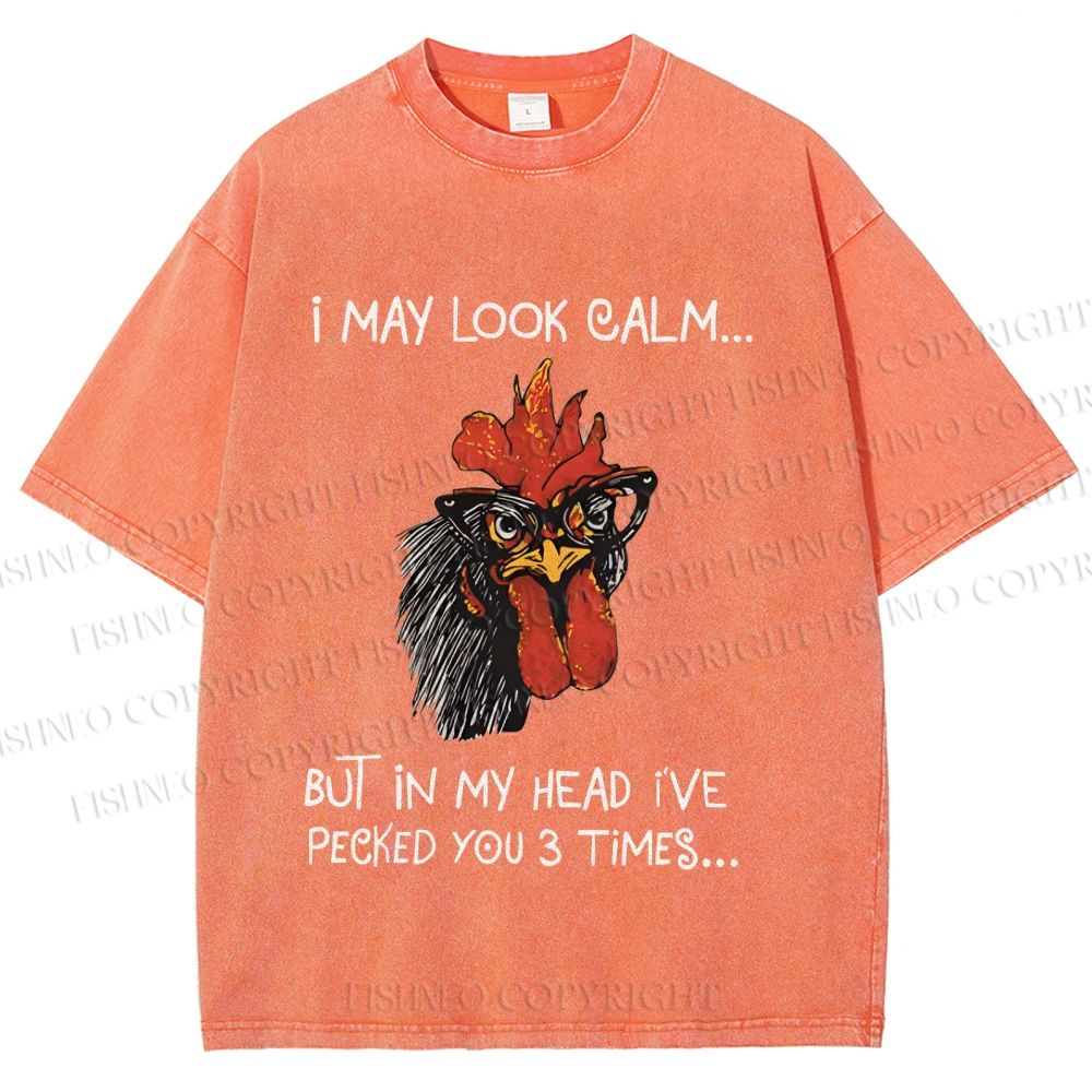 Unisex Calm-Look Rooster Printed Washed Tee