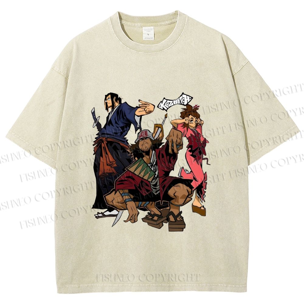Unisex Samurai Champloo Graffiti  Printed Washed Tee