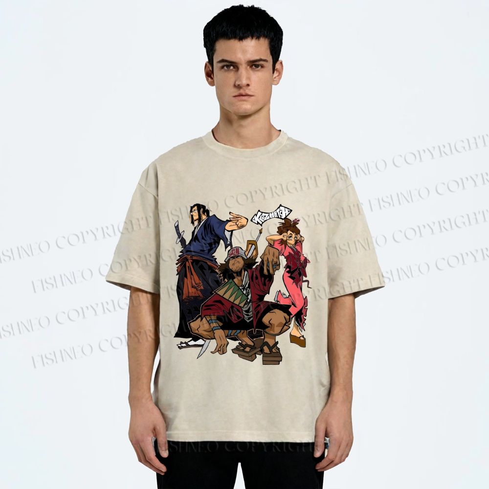 Unisex Samurai Champloo Graffiti  Printed Washed Tee