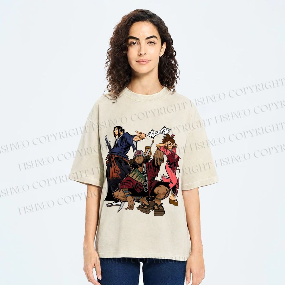 Unisex Samurai Champloo Graffiti  Printed Washed Tee