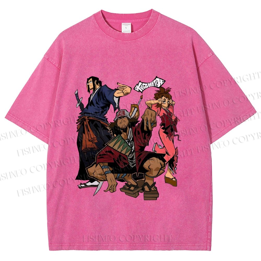 Unisex Samurai Champloo Graffiti  Printed Washed Tee