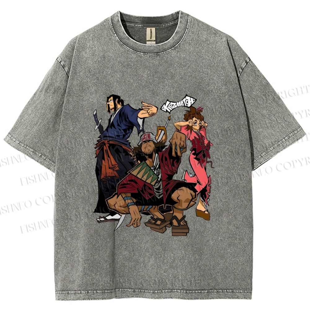 Unisex Samurai Champloo Graffiti  Printed Washed Tee