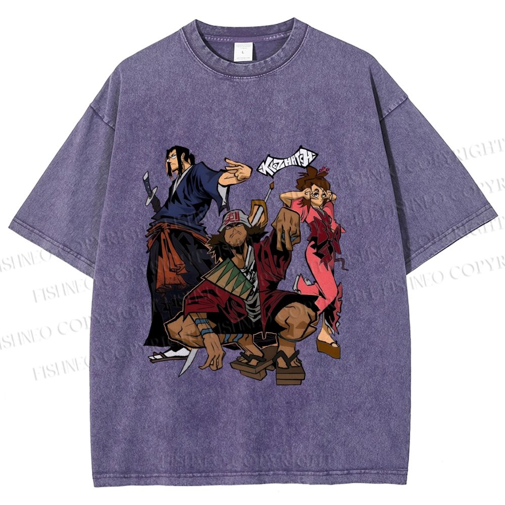 Unisex Samurai Champloo Graffiti  Printed Washed Tee